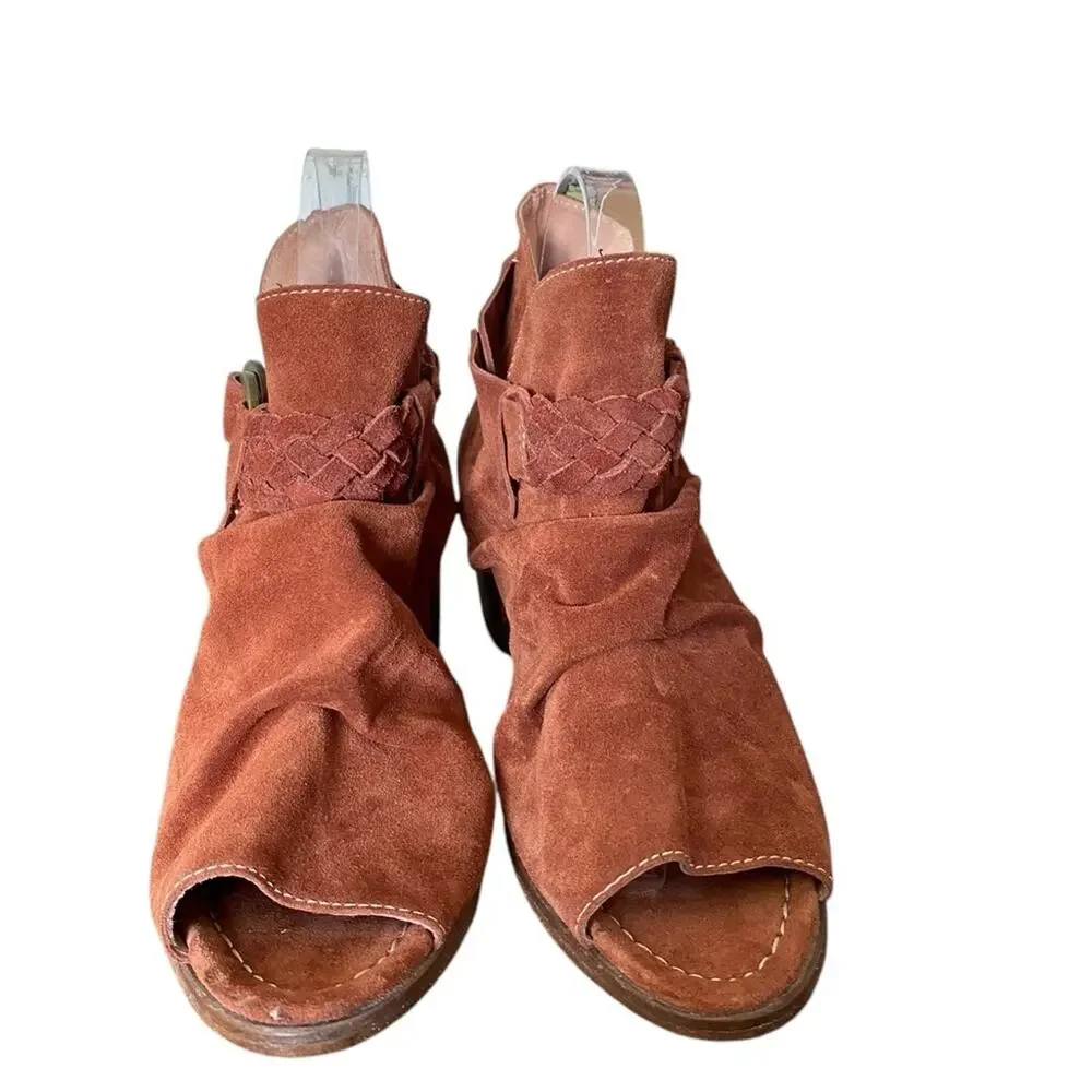 Sundance Pienza Rust Brown Suede Ankle Open Toe Booties size 8 size 38
